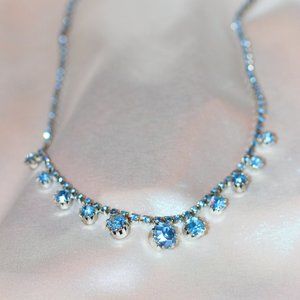 Vintage Blue Rhinestone Wedding Necklace